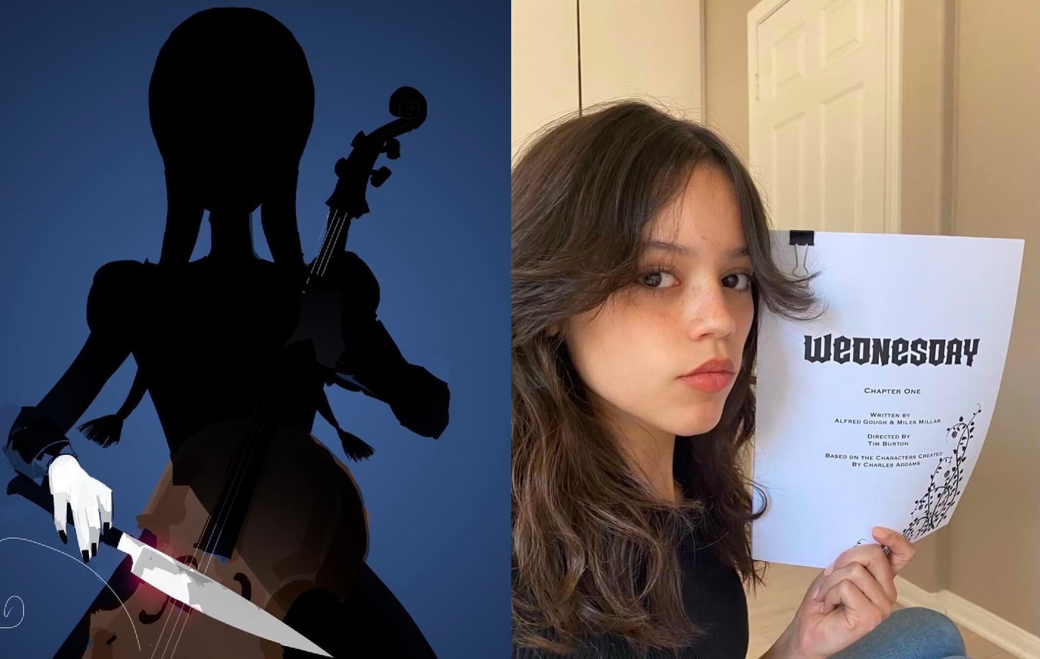 Actress Jenna Ortega holding script to Tim Burton Netflix series Wednesday, cast as Wednesday Addams