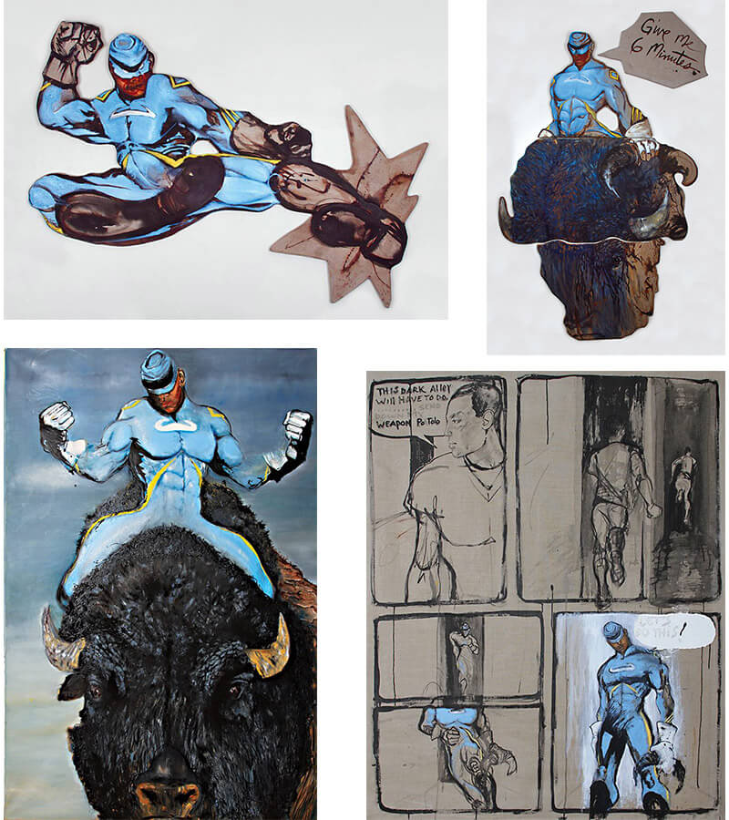 Artworks by Chaz Guest, depicting The Buffalo Warrior