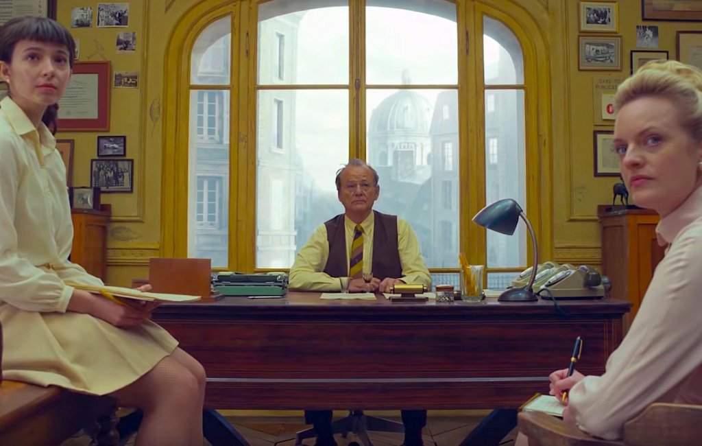 Bill Murray and Elisabeth Moss in The French Dispatch directed by Wes Anderson