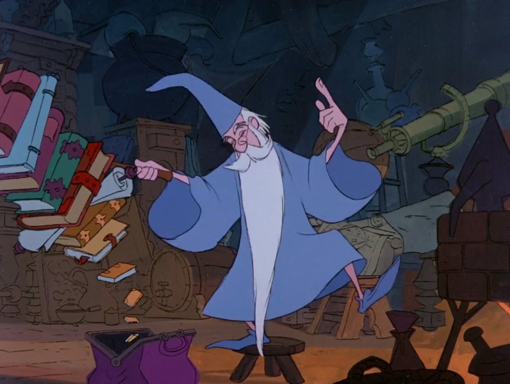 Merlin the wizard in Disney cartoon The Sword in the Stone