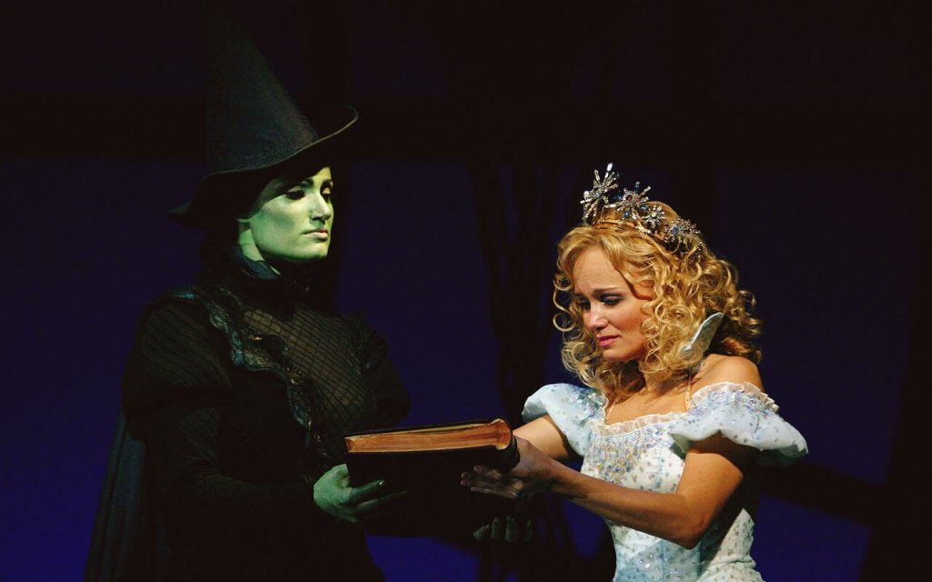 Idina Menzel and Kristin Chenoweth in Broadway stage musical Wicked 