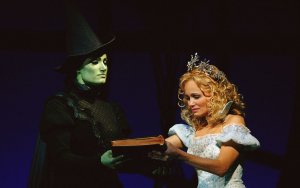 Idina Menzel and Kristin Chenoweth in Broadway stage musical Wicked