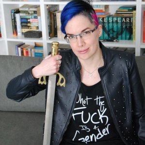 MARIEKE NIJKAMP holding a sword. Credit: Karin Nijkamp