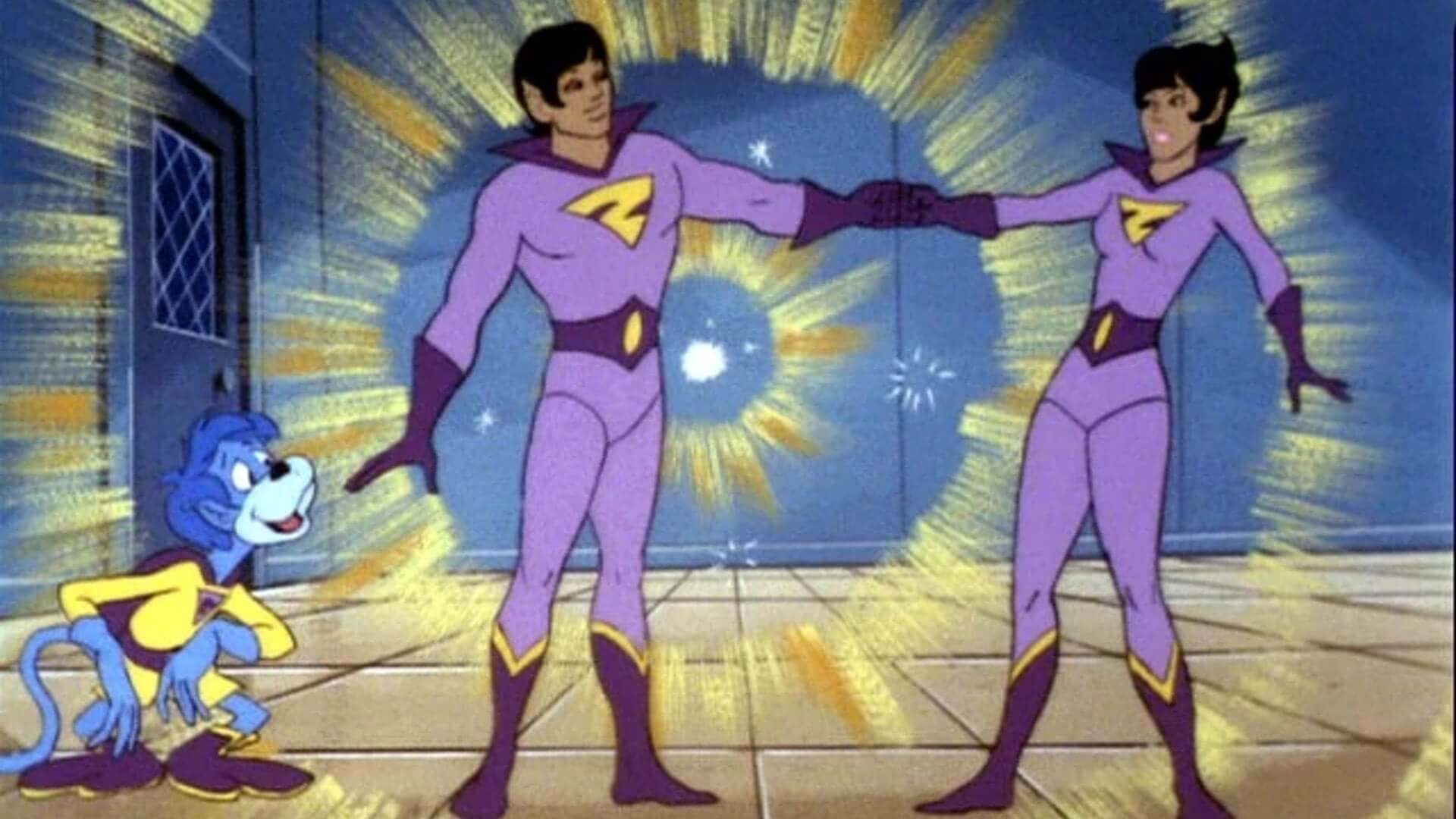 Wonder Twins and pet monkey Gleek in All-New Super Friend Hour tv show