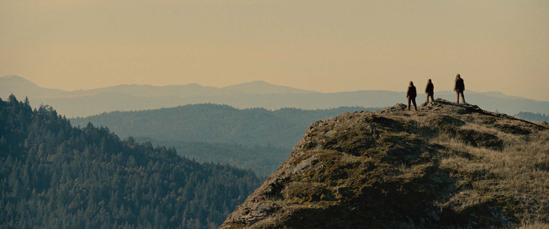 Jesse Eisenberg, Riley Keough and Nathan Zellner in Sasquatch Sunset