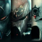 Five Space Marine Helmets in a line. Astartes Two Teaser Image Astartes Helmets