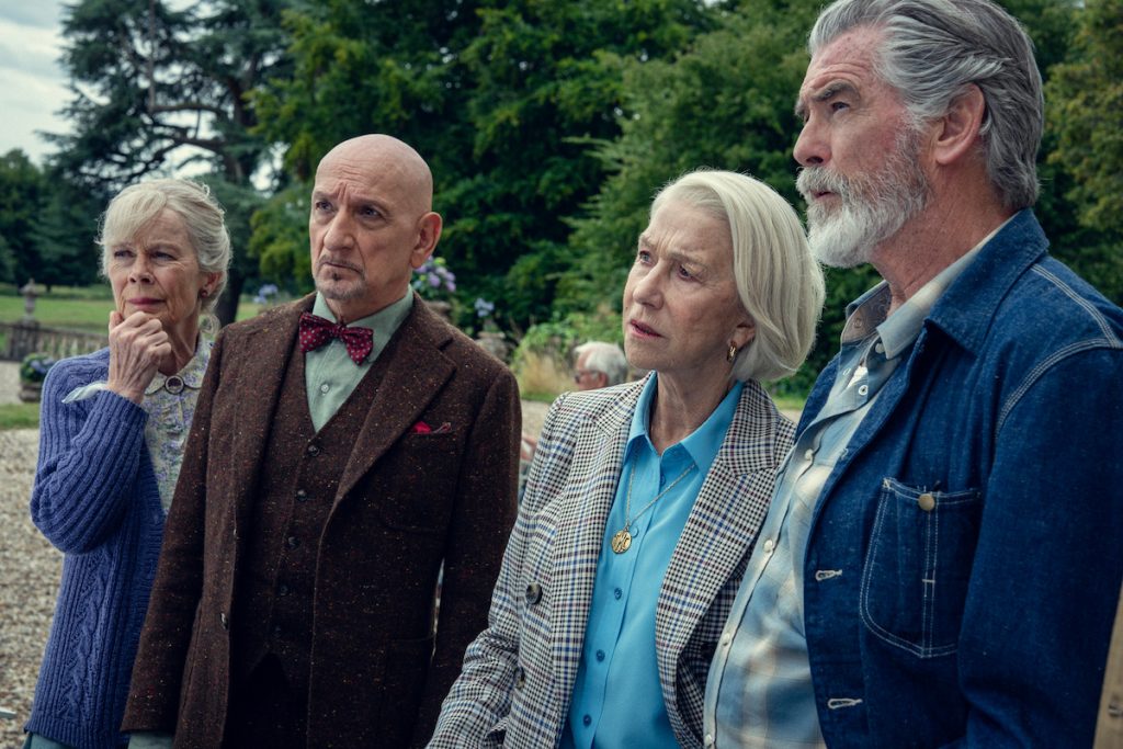 the thursday murder club netflix trailer still with helen mirren pierce brosnan and ben kingsley