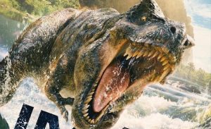 A T-rex roars in a still from Jurassic World Rebirth